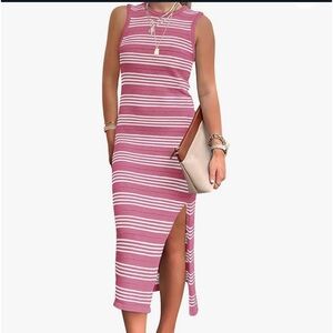 Pretty Garden Womens Knit Side Slit Striped Long Tank Dress